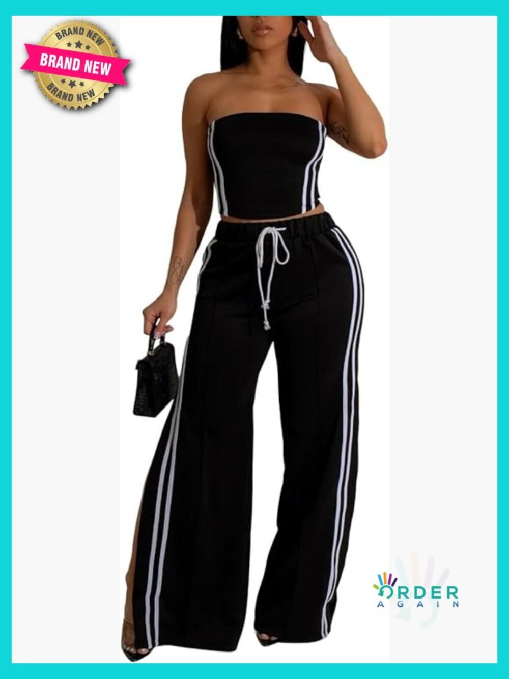 Strapless Striped Crop Top & Wide Leg Pants Set Summer 2 Piece Outfit Y2K